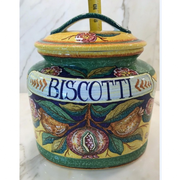 ITALIAN HANDMADE PAINTED FRUIT BISCOTTI JAR NEW! - Picture 10 of 14